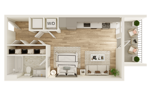 Floor plan for studio, 1 bath, 435 sqft